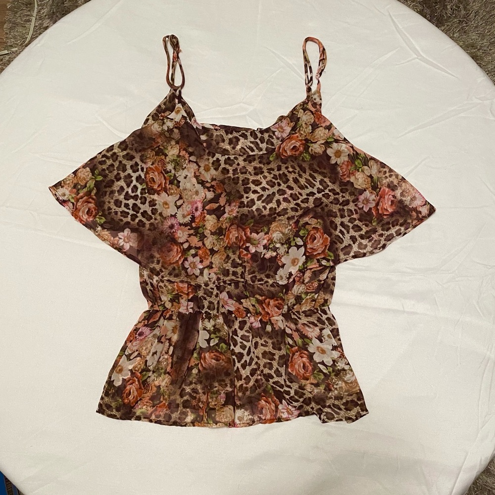 Leopard Floral Chiffon Blouse